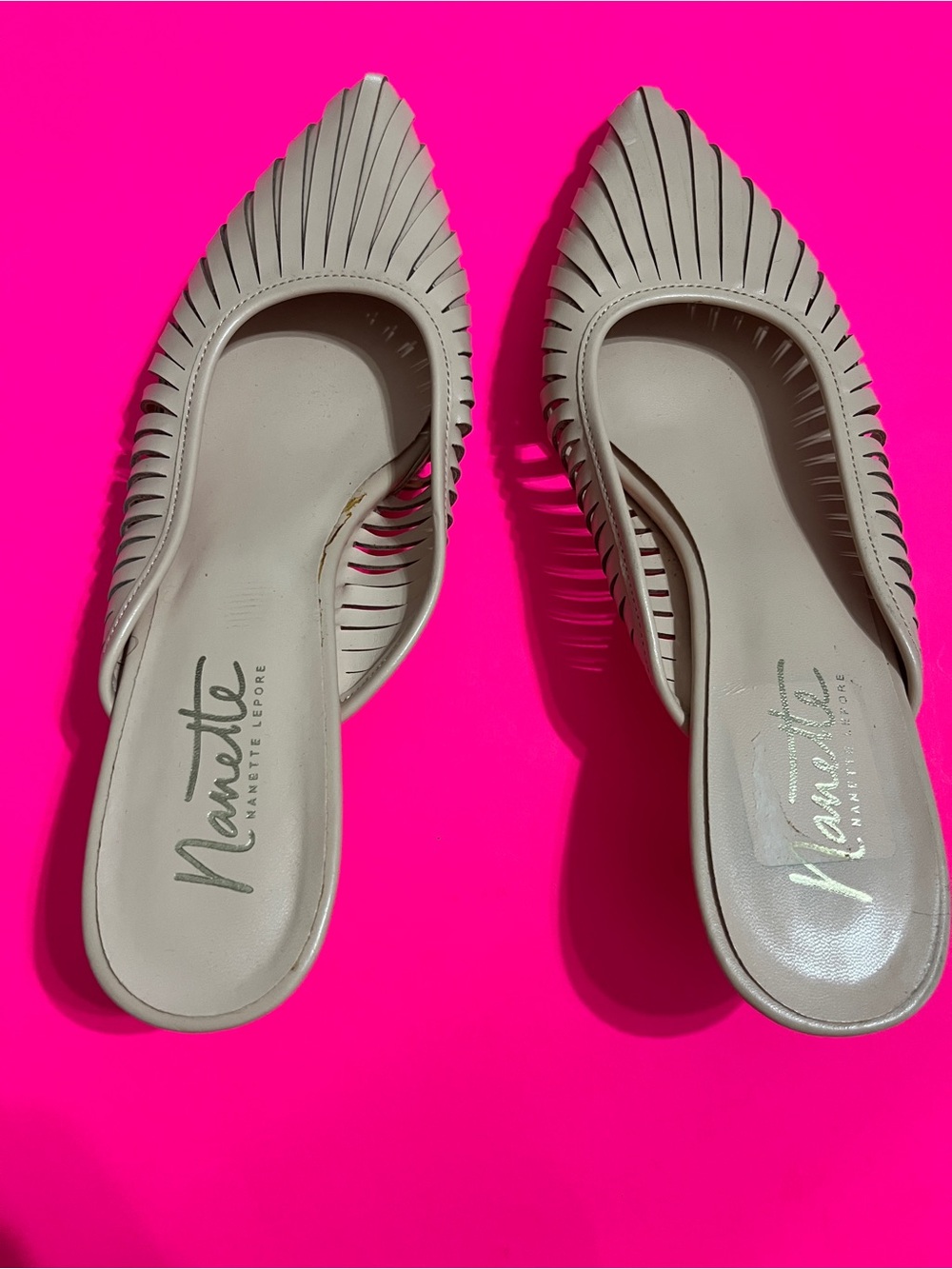 hazel Taupe Pointed Fringe Slide Mules